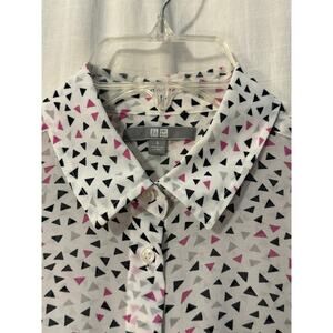 Uniqlo Womens LS Button Up Blouse Triangle Confetti Colorful Semi Sheer Small